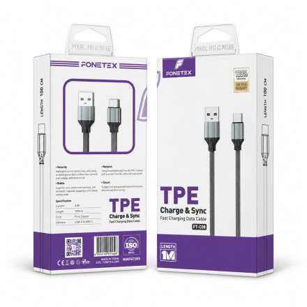 FoneTex USB-A naar USB-C kabel — 1 meter